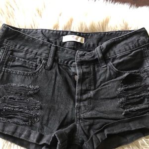 Hollister black distressed jean shorts